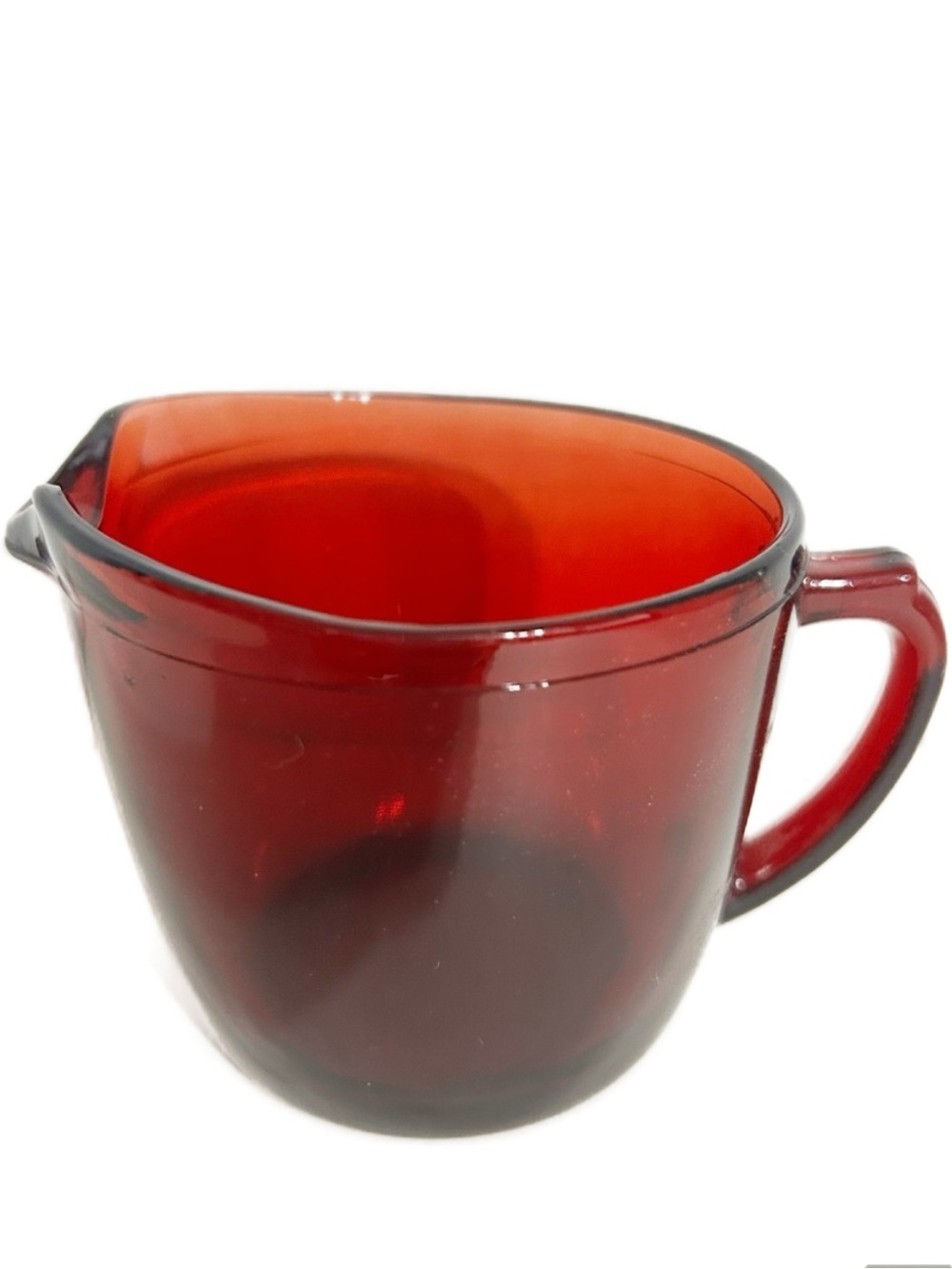 Vintage Ruby Red Glass Creamer Pitcher Mid-Century Small Syrup Milk Server ❤️